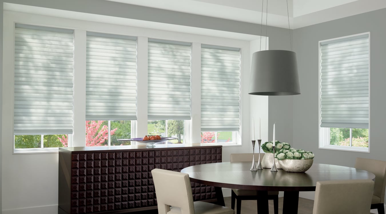 Cordless motorized shades in a Detroit dining room